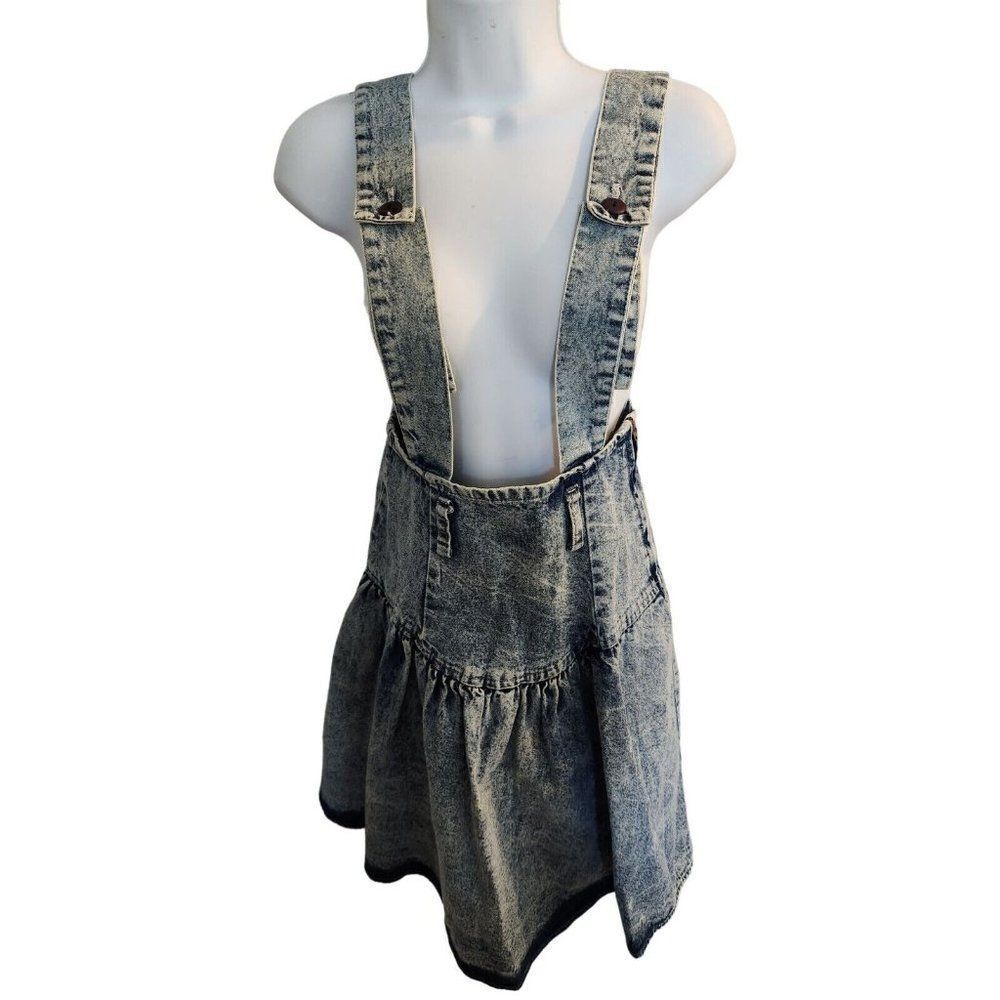 Vintage Demin Acid Wash Blue Jerry Leigh Skirt S High Waist Yoke Suspenders